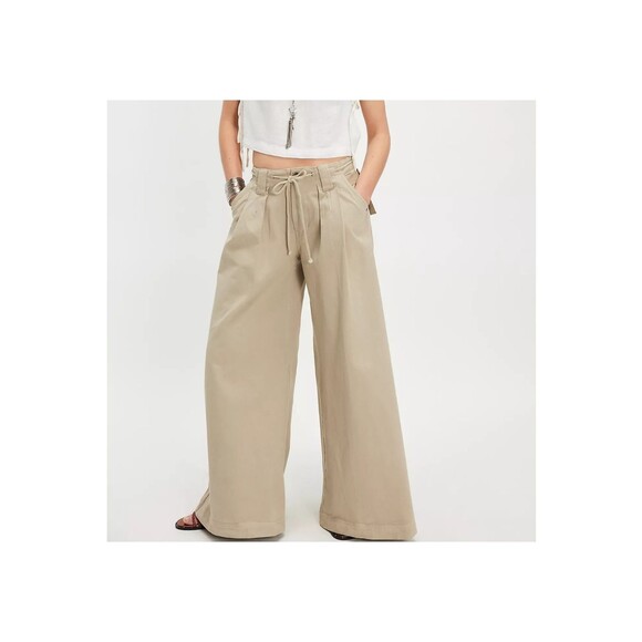 Free People Julien Wide-Leg Chino Trousers Pants Pleated Cotton S NEW 282590 - Picture 1 of 9